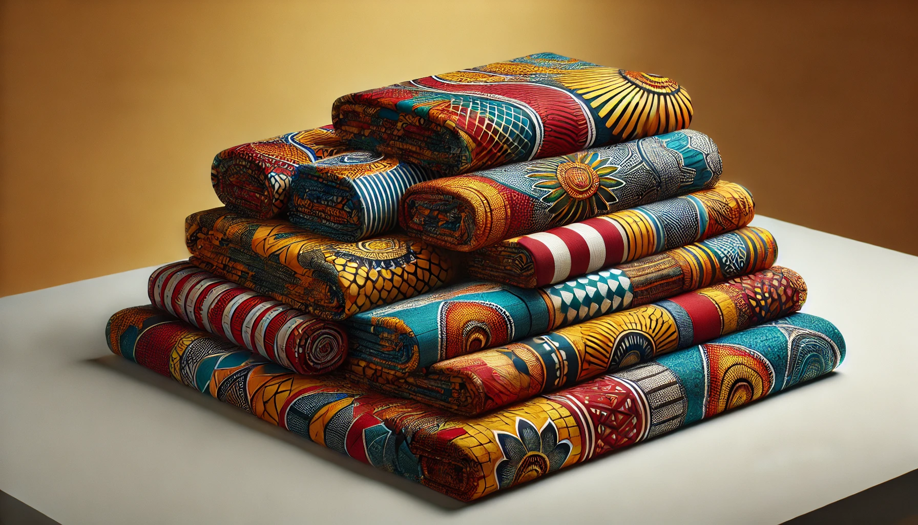 DALL·E 2024-12-27 12.22.55 - A vibrant and visually appealing display of Ankara fabrics, featuring bold and colorful traditional African patterns. The fabrics are neatly folded an